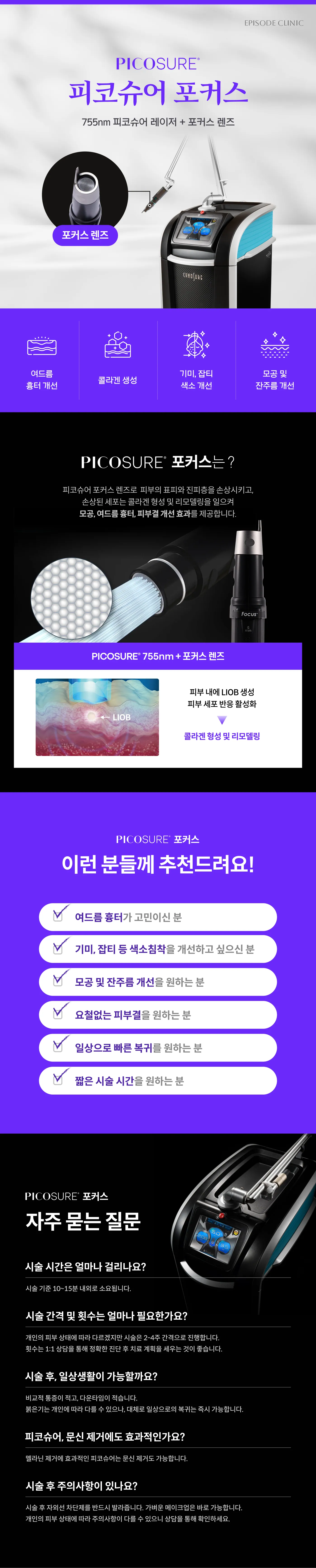 دليل PICOSURE المفصل: صور لجهاز الليزر 755 نانومتر وعدسة التركيز، 4 تطبيقات، رسم تخطيطي لمبدأ عدسة التركيز LIOB، 6 معايير أهلية، أسئلة وأجوبة (مدة العلاج ، الفاصل الزمني 2-4 أسابيع، الاحتياطات)